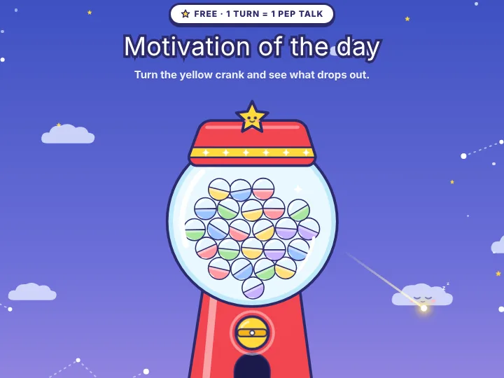 A red gashapon machine full of capsules on a starry night hill