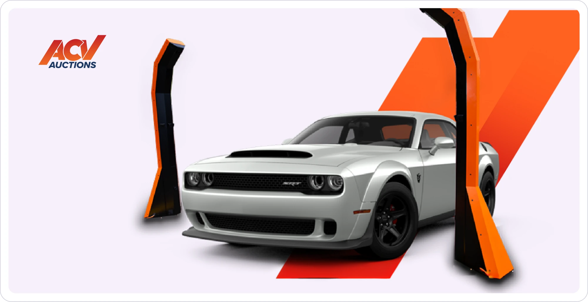 The orange Viper inspection rig around a white sports car, with the ACV Auctions logo