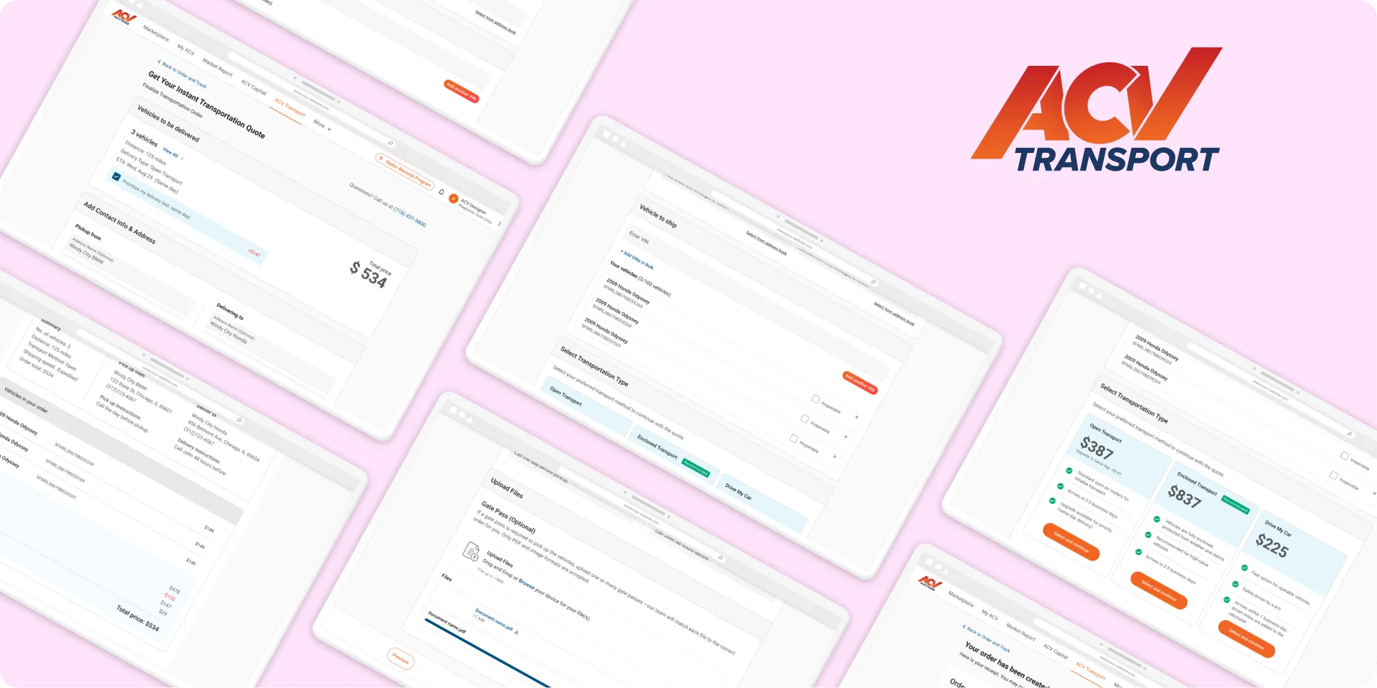 ACV Transport quote engine screens