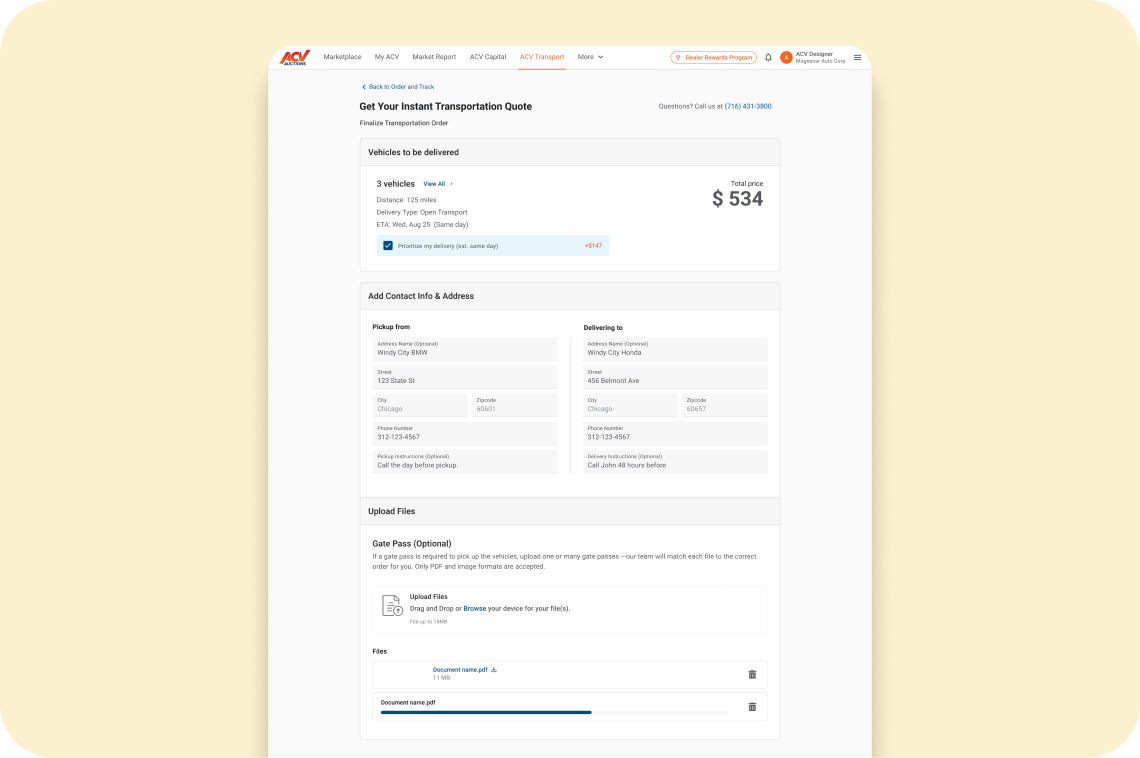 Contacts, addresses and gate pass upload