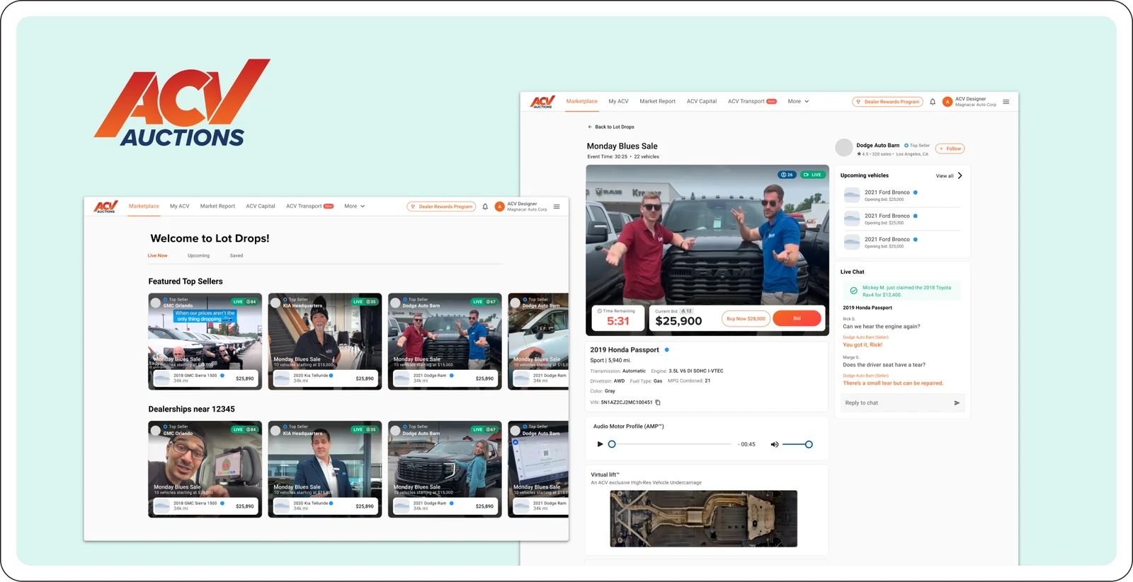 LotDrops marketplace home and live sale screens